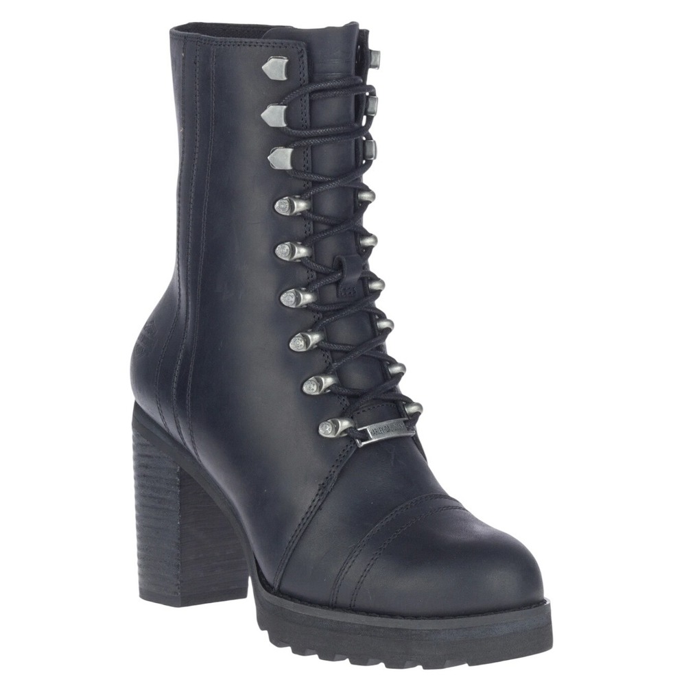 Harley-Davidson Seneca Black Leather Lace Up Combat Boots Women's Size 9.5 $190